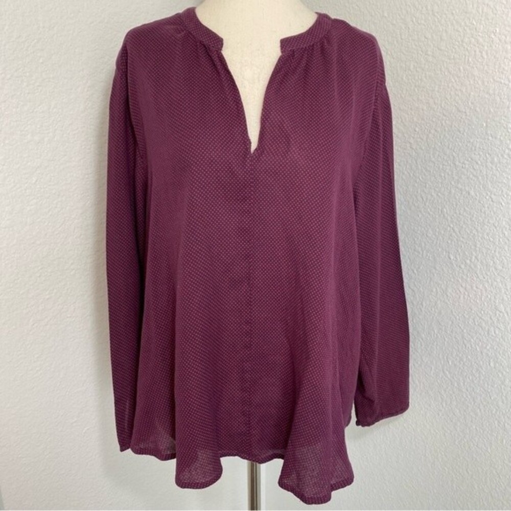 Old Navy Purple Pink Dots V Neck Collar Top Lightweight L Slv Retro Size L